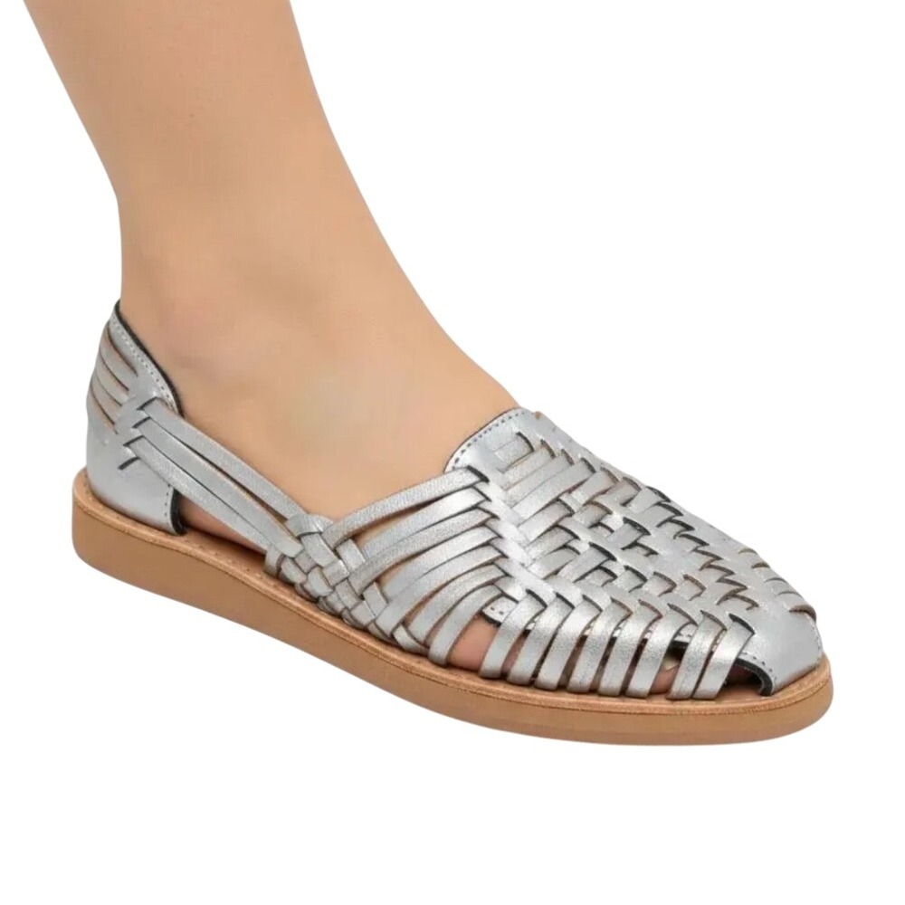 Cucos Vintage Silver Woven Leather Mexican Boho Huarache Sandals Women's Size 8